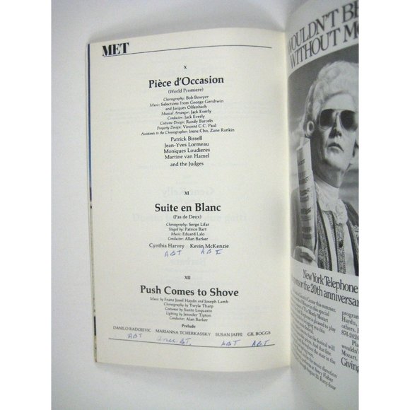 American Ballet Theatre Stagebill 1986 Gala Performance Metropolitan Opera House - Picture 9 of 11